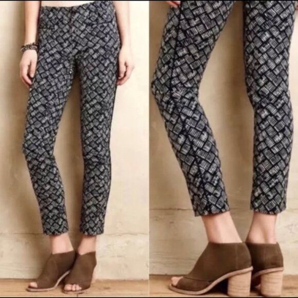 Anthropologie Cartonnier Size 10 Blue Charlie Zigzag Motif Print Ankle Pants - Picture 1 of 10